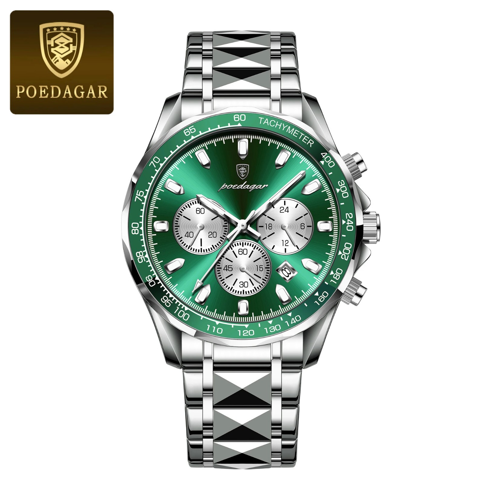 POEDAGAR Men’s Chronograph Watch Date Luminous Waterproof Stainless Steel