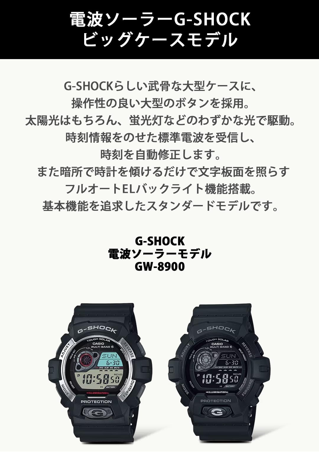 Unused CASIO G-SHOCK GW-8900A-1JF Black Tough Solar Solar Radio Men Watch in Box