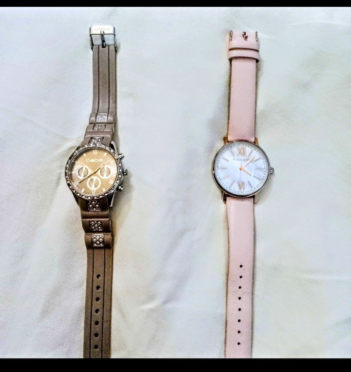 bebe & TAHARI Women’s Chronograph Rhinestone Analog Classic Leather Rubber Watch