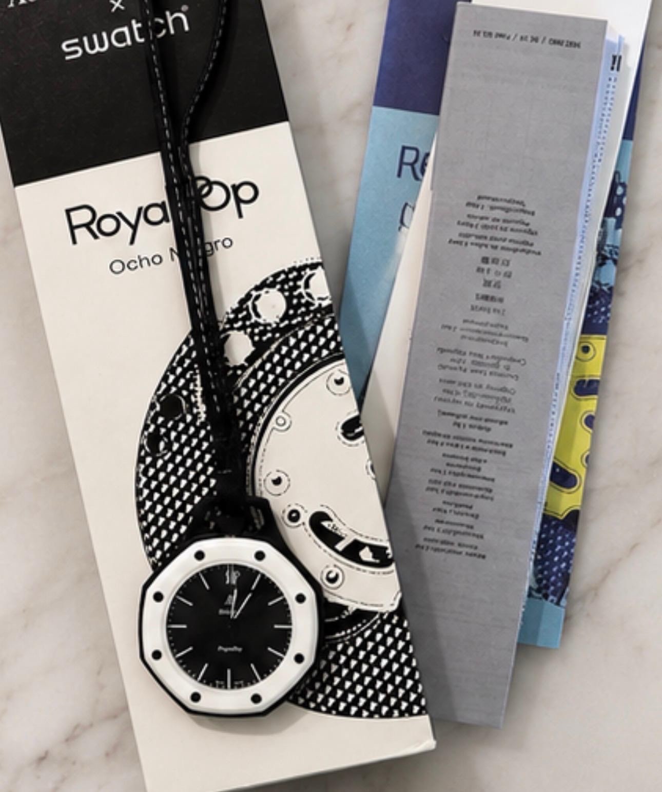 Swatch Royal Oak Royal Pop Ocho Negro Quartz 33mm Octagon Leather Strap Box