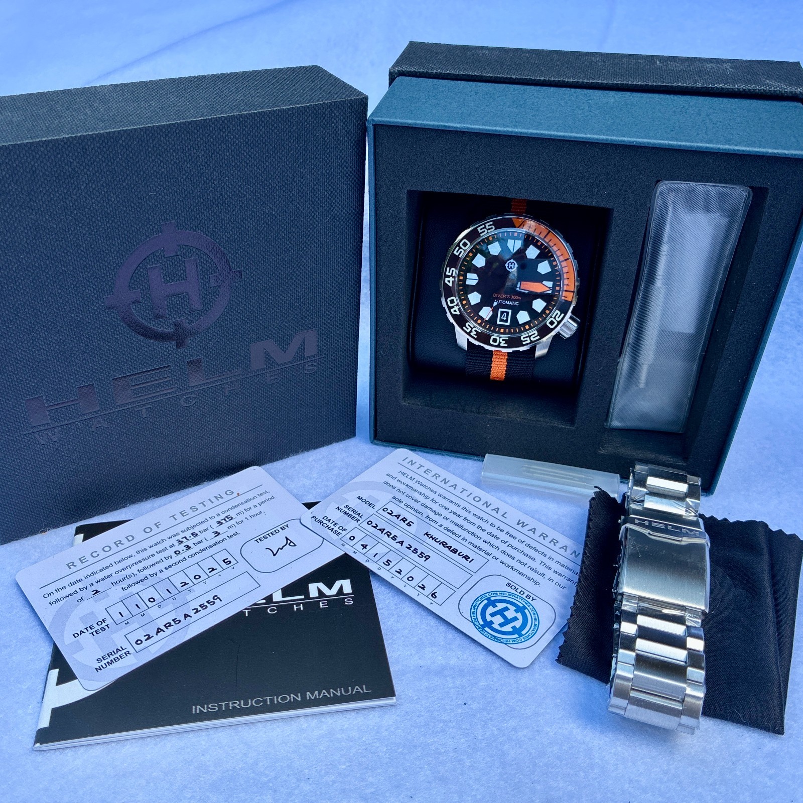 NEW Helm Khuraburi 02AR5 Automatic 300m Dive Watch Black/Orange NH35 SS Full Kit