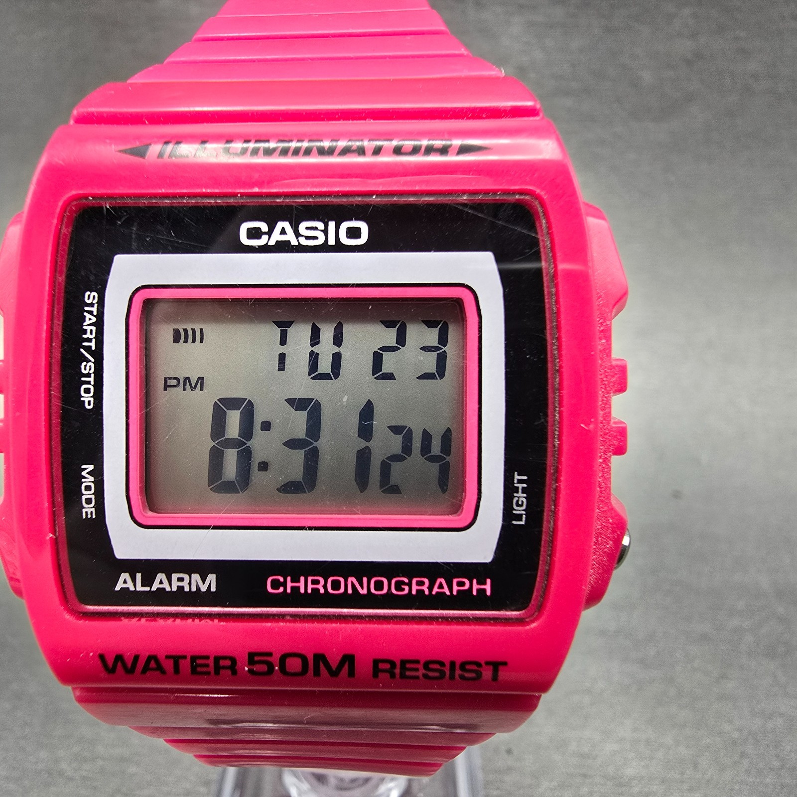 Casio W-215H Watch Men 40mm Pink Alarm Chronograph Daydate Rectangle New battery