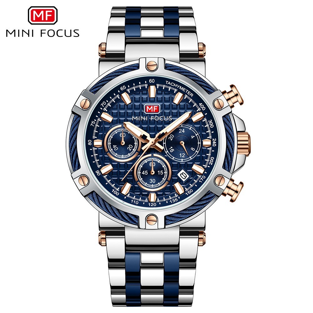 MINI FOCUS Men’s Multifunction Chronograph Calendar Business Quartz Wristwatch