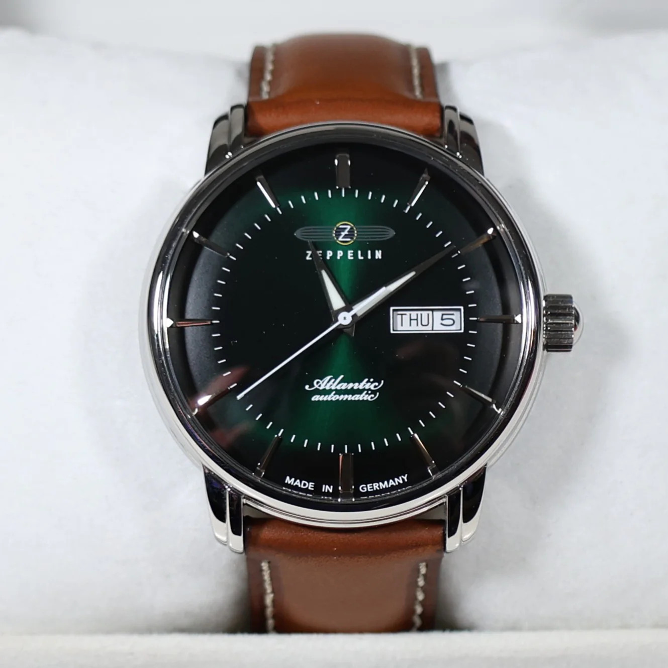 Zeppelin Atlantic Automatic Green Dial Black Leather Strap Men’s Watch 8466-4