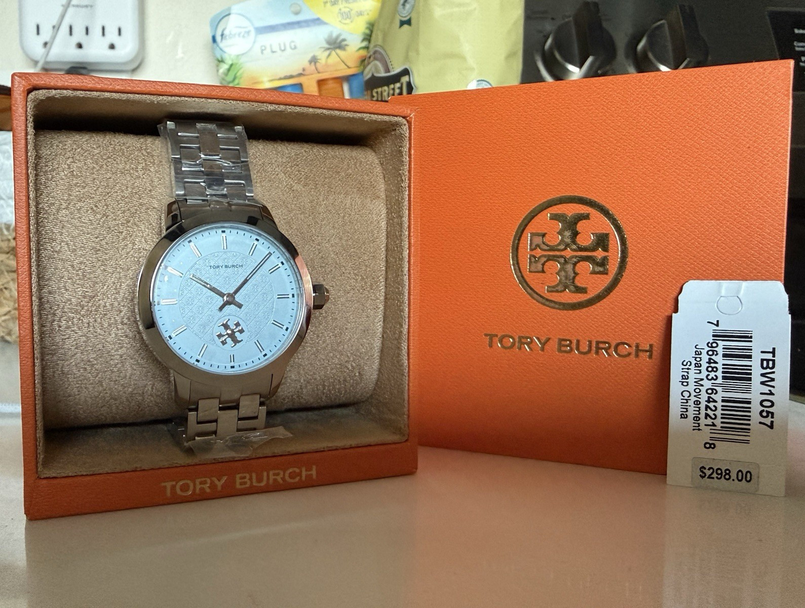 Tory Burch The Tory Watch 34mm Blue Dial Silver Stainless Bracelet Quartz Box