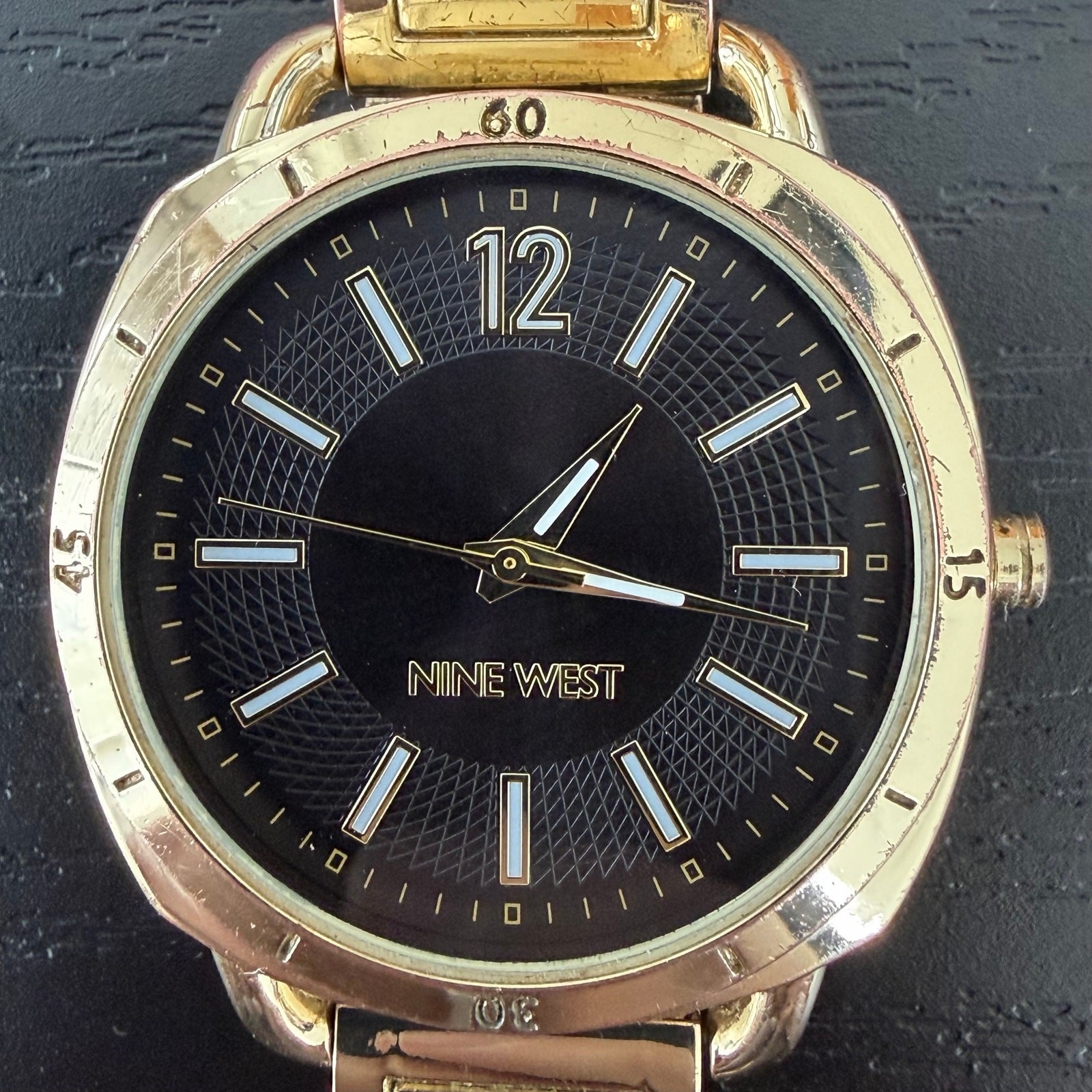 Nine West Women’s Black Dial Gold Tone Stainless Wrist Watch (PC21J7)