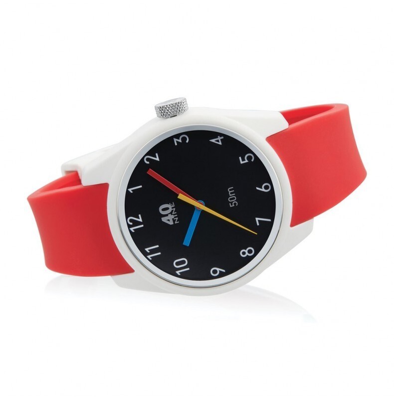 40NINE PRIMARY 43MM Polymer Quartz White Black Red Silicone Unisex Watch