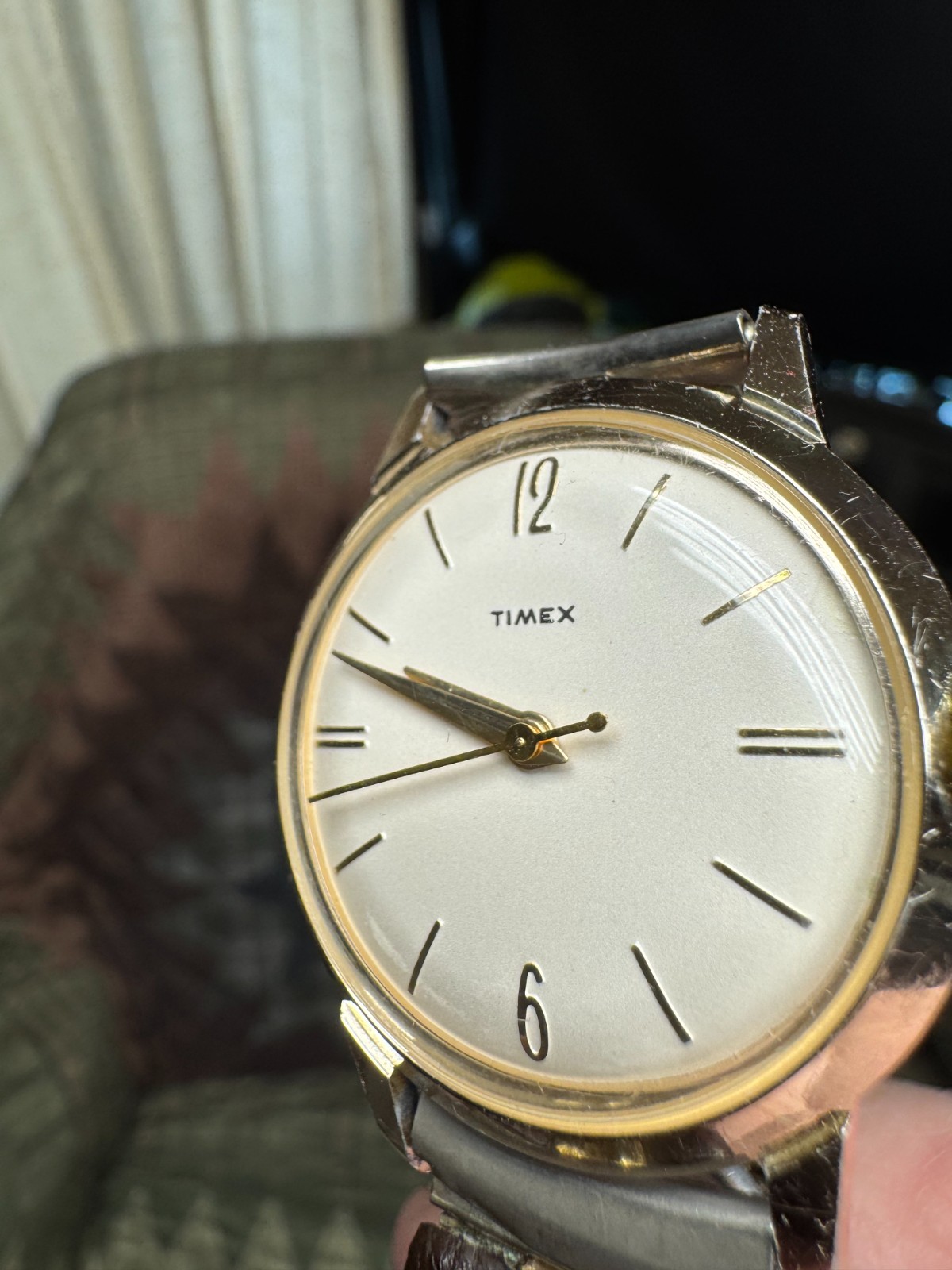 Timex Vintage 1959 Mercury Wind Up 34MM Aluminum Case Original Band Runs Good