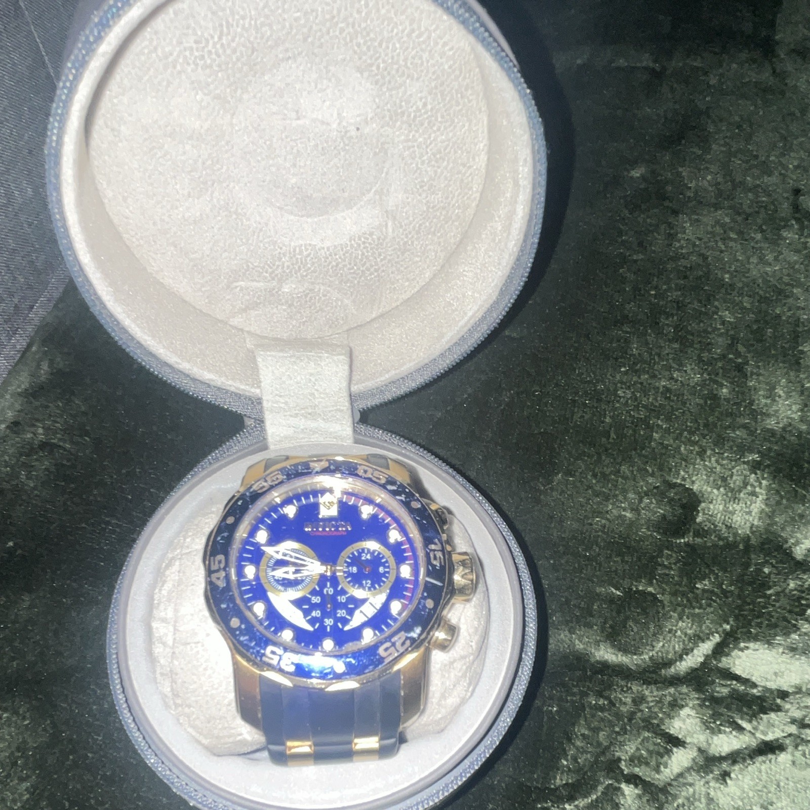 Invicta Pro Diver Chronograph Quartz Blue Dial Gold Case 50mm 100m w/ Box