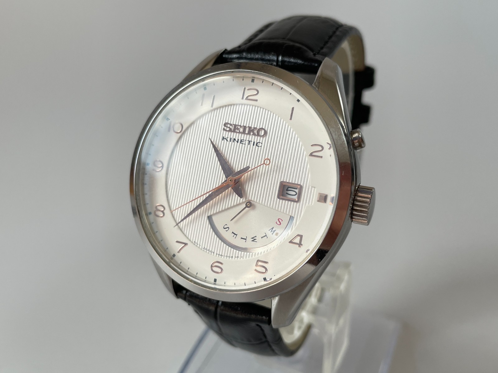 Seiko Kinetic 5M84-0AC0 [US Stock] Pinstripe Dial Automatic Mens Watch *N.Mint