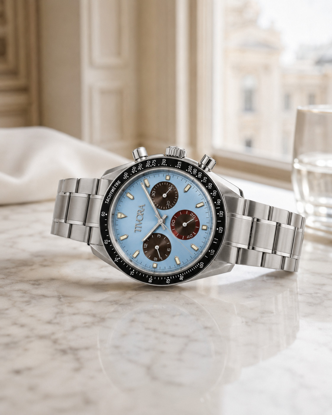 TÍVORÁ Veyron Argent Steel Red Eye Ice Dial – Custom Branded Automatic Chronogra