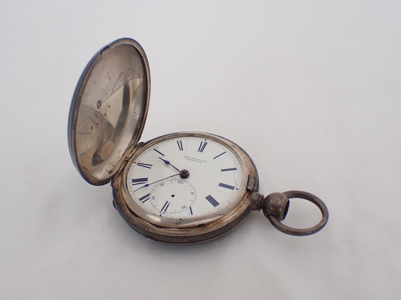 Antique R & G Breesley Sterling Silver 56mm Hunting Case Pocket Watch MA-10