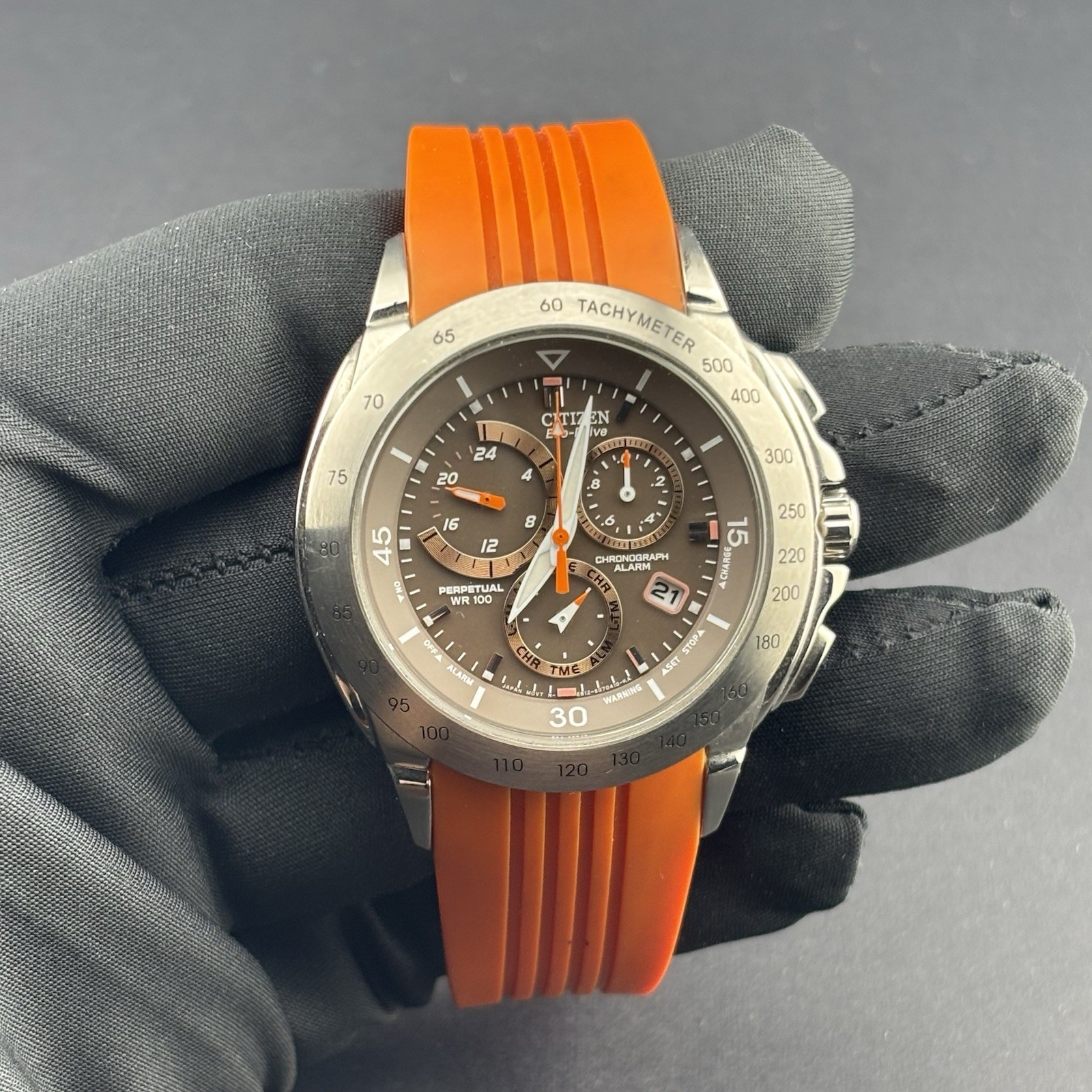 Citizen Men’s Eco-Drive Tachymeter Orange Rubber Strap