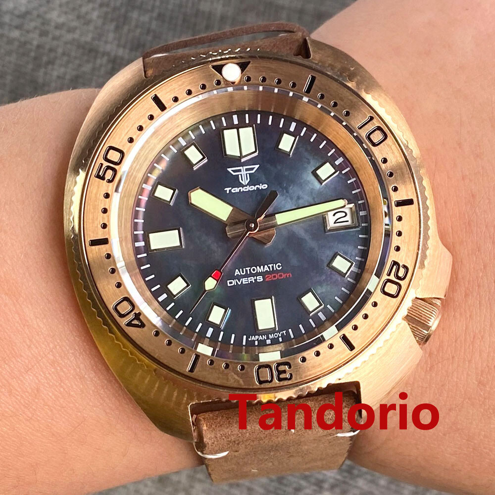 44mm Tandorio Mother of pearl Solid Full Cusn8 Bronze NH35A 20ATM Men Watch Date