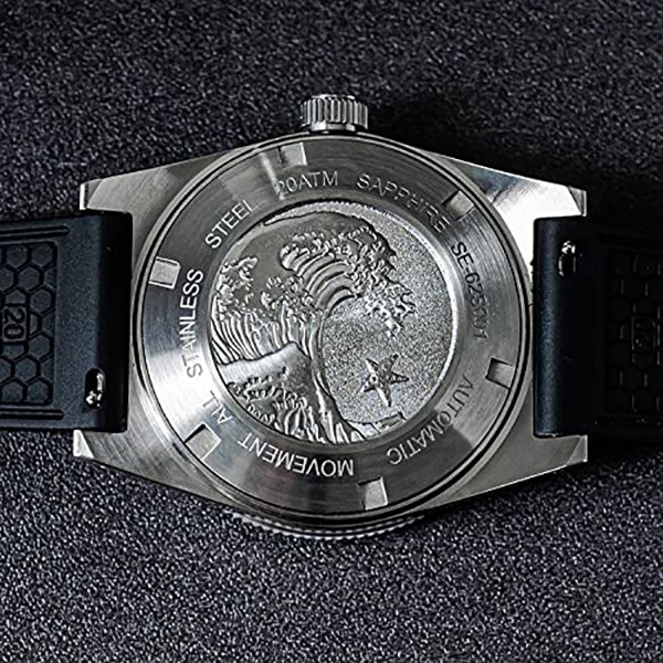 Seestern 62mas Automatic Steel Silver Black Date Sapphire Diver Men’s Watch