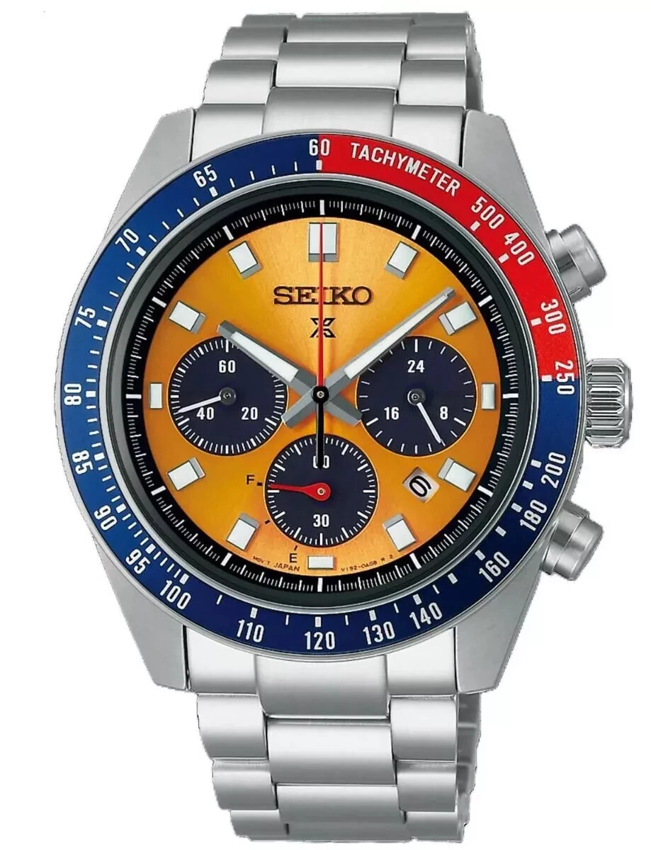 Seiko Prospex Speedtimer Pogue Solar Steel Bracelet Gold Dial Watch SSC947 New