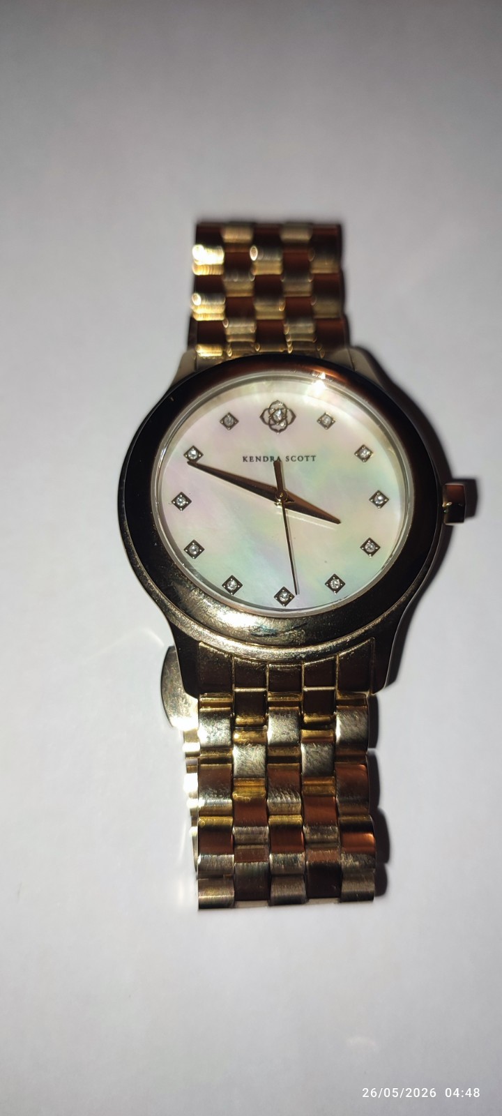 KENDRA SCOTT Women’s Gold Mother of Pearl Dial and Rhinestone Elegant Luxury Watch