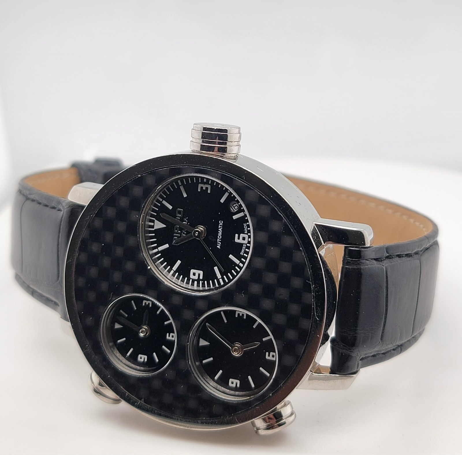 Pippo Italia Triple Time Zone Automatic 43mm Carbon Fiber Dial Men’s Watch