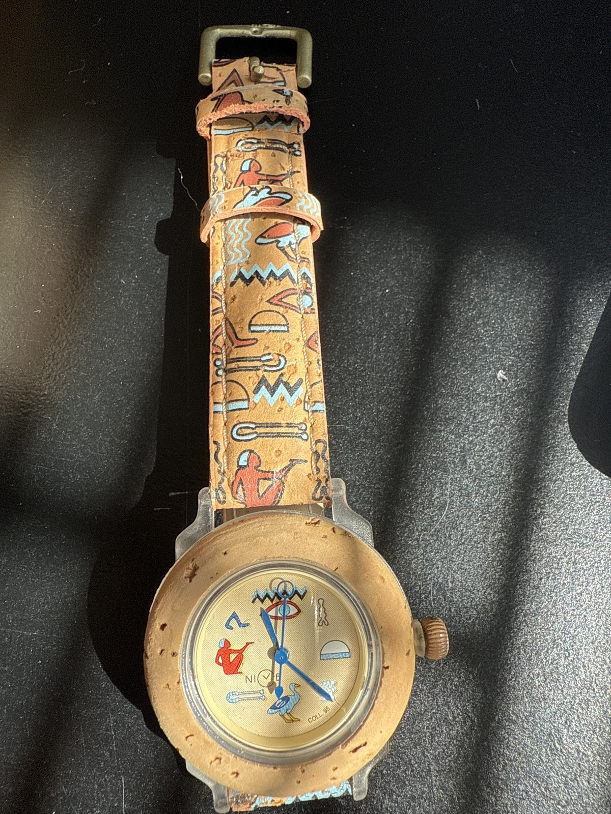 Nivé Swiss Quartz Watch Egyptian Hieroglyph Dial & Strap Great Condition!