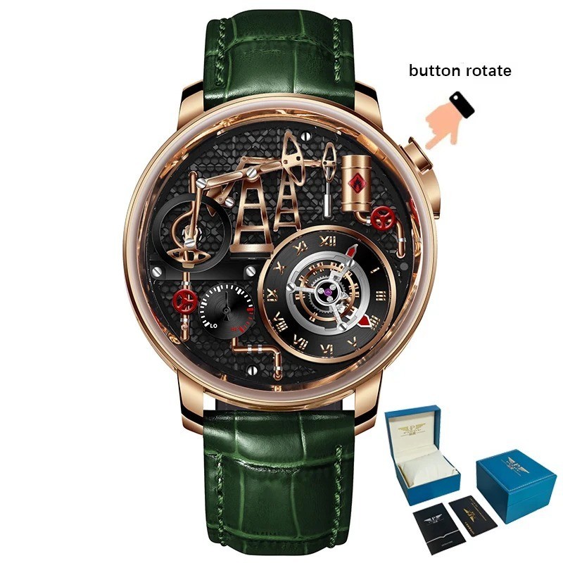 PINDU skeleton Luxury Watch Oil mill Luminous Waterproof FREE extra STRAP