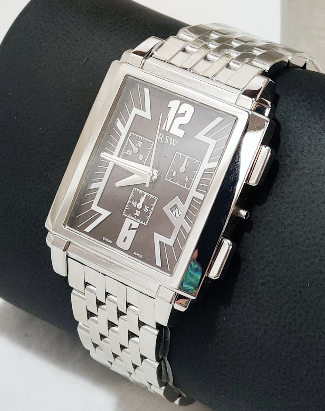 RSW Men’s 4220.BS.S0.9.00 Hampstead Brown Rectangle Dial Chrono Watch DAMAGED