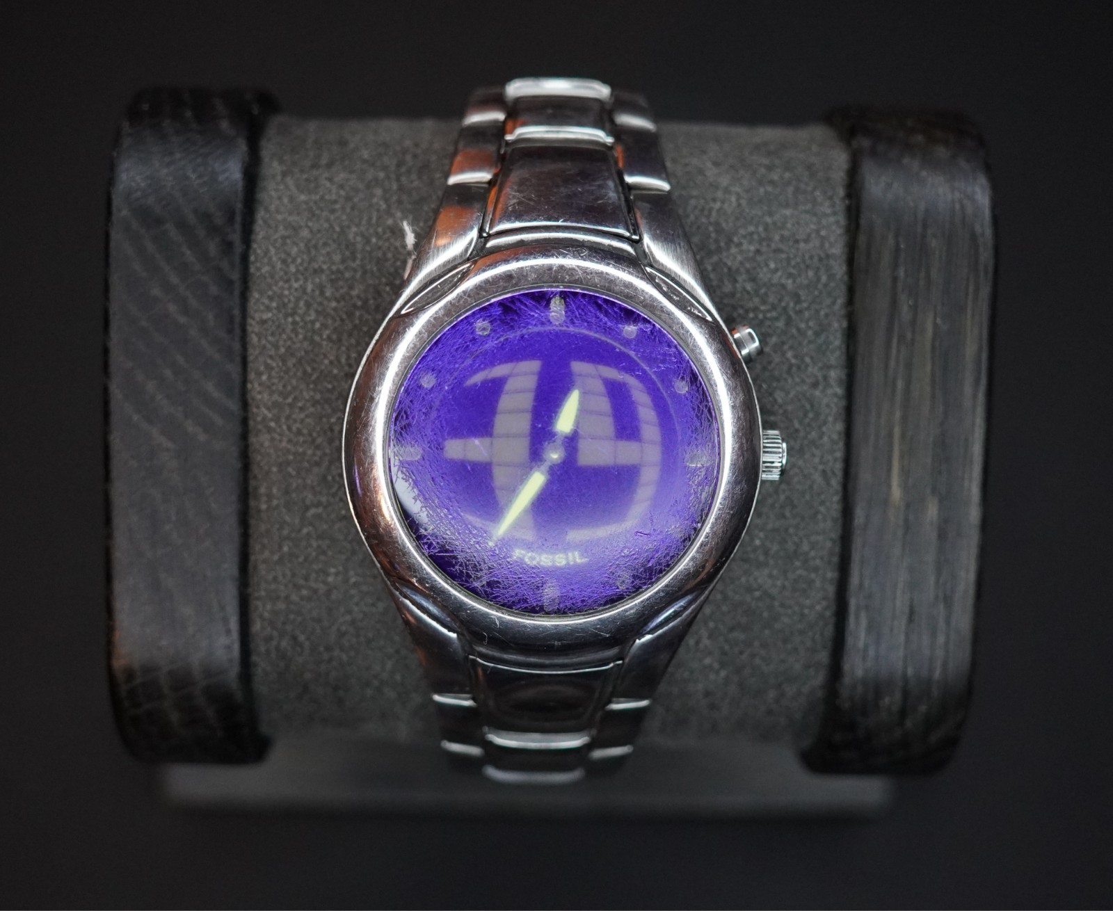Rare Vintage FOSSIL Big Tic JR8096 Blue Quartz Animated Mens Watch