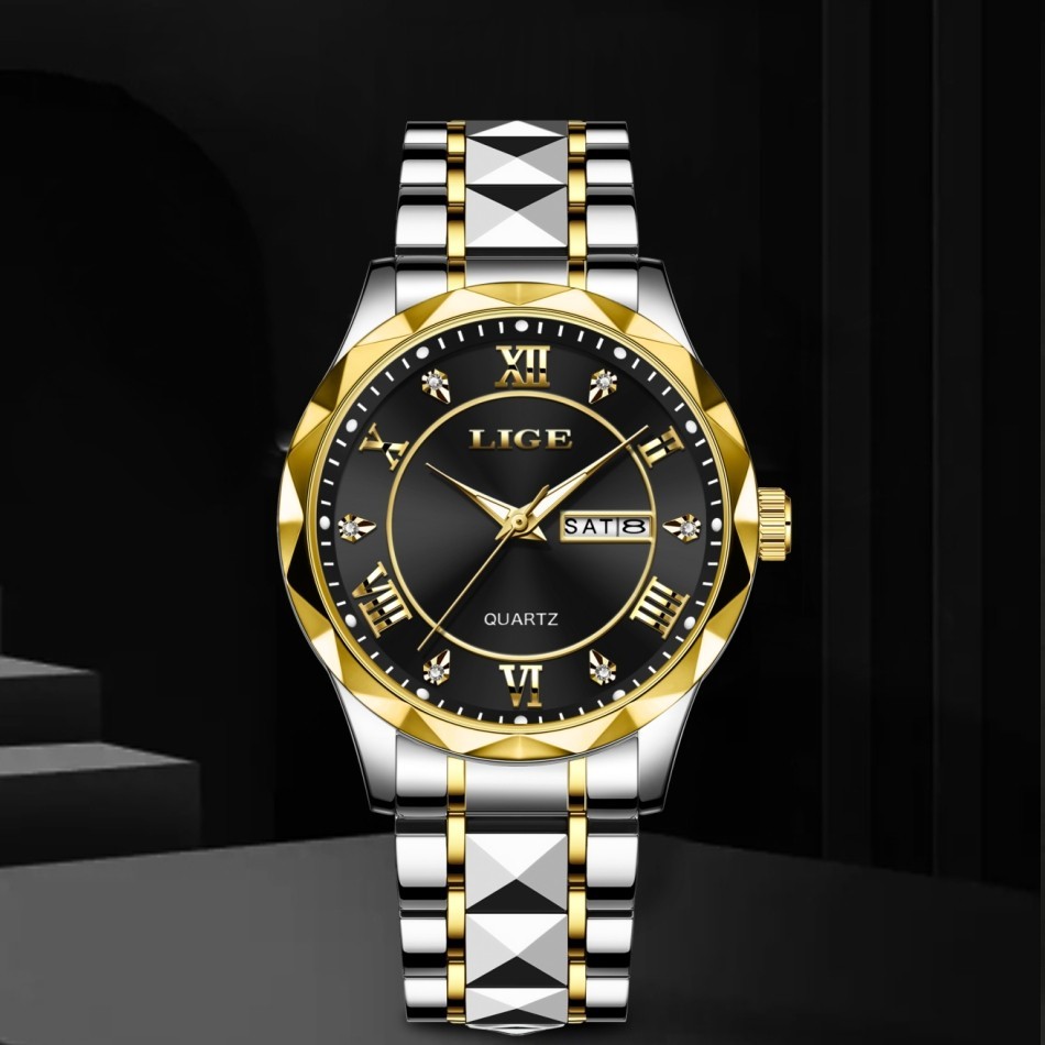 LIGE Men Watch Stainless Steel Date Waterproof Luminous Quartz Wristwatch Gift