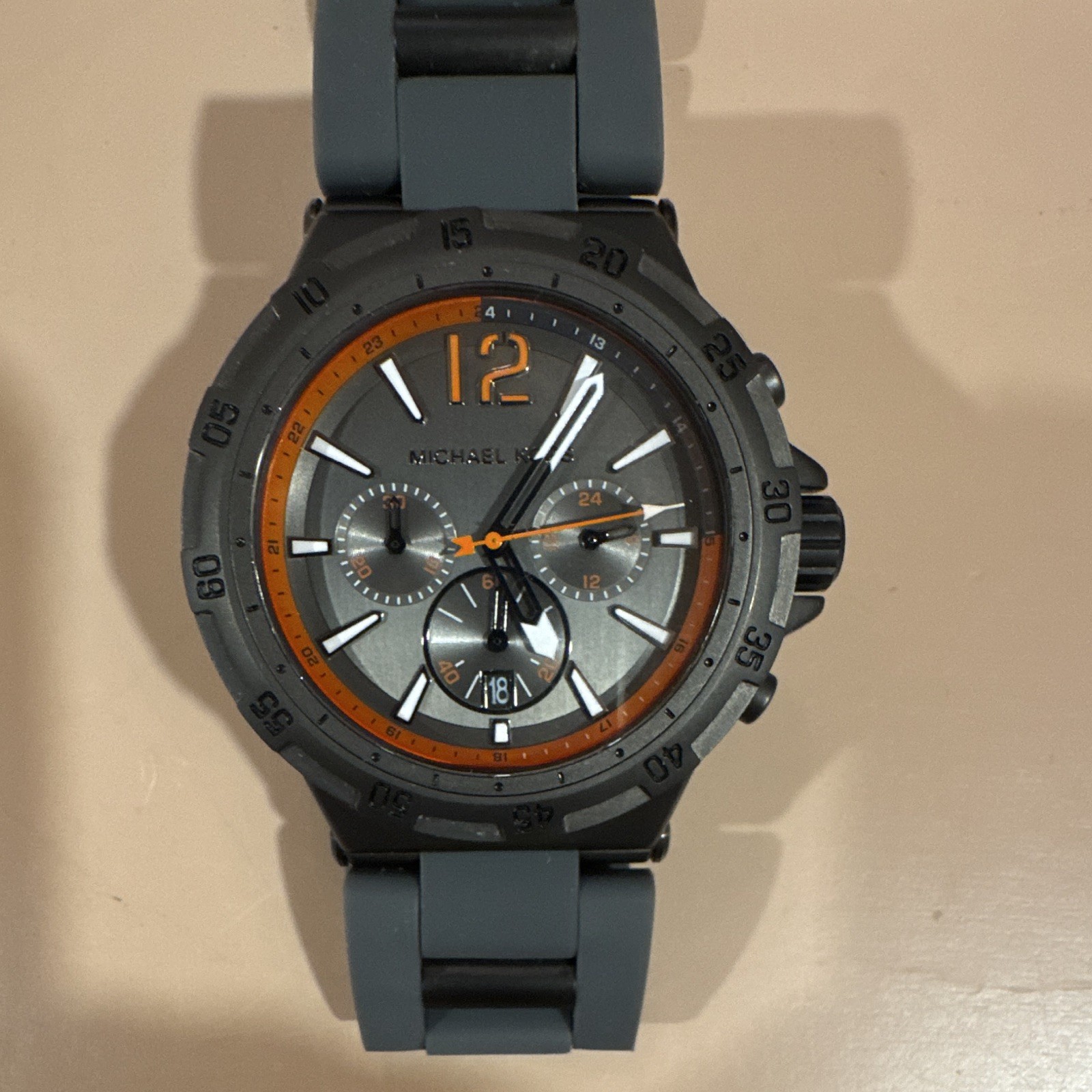 Michael Kors Men’s Quartz Melbourne Chronograph Gray Dial, Gray/Blueish Band.