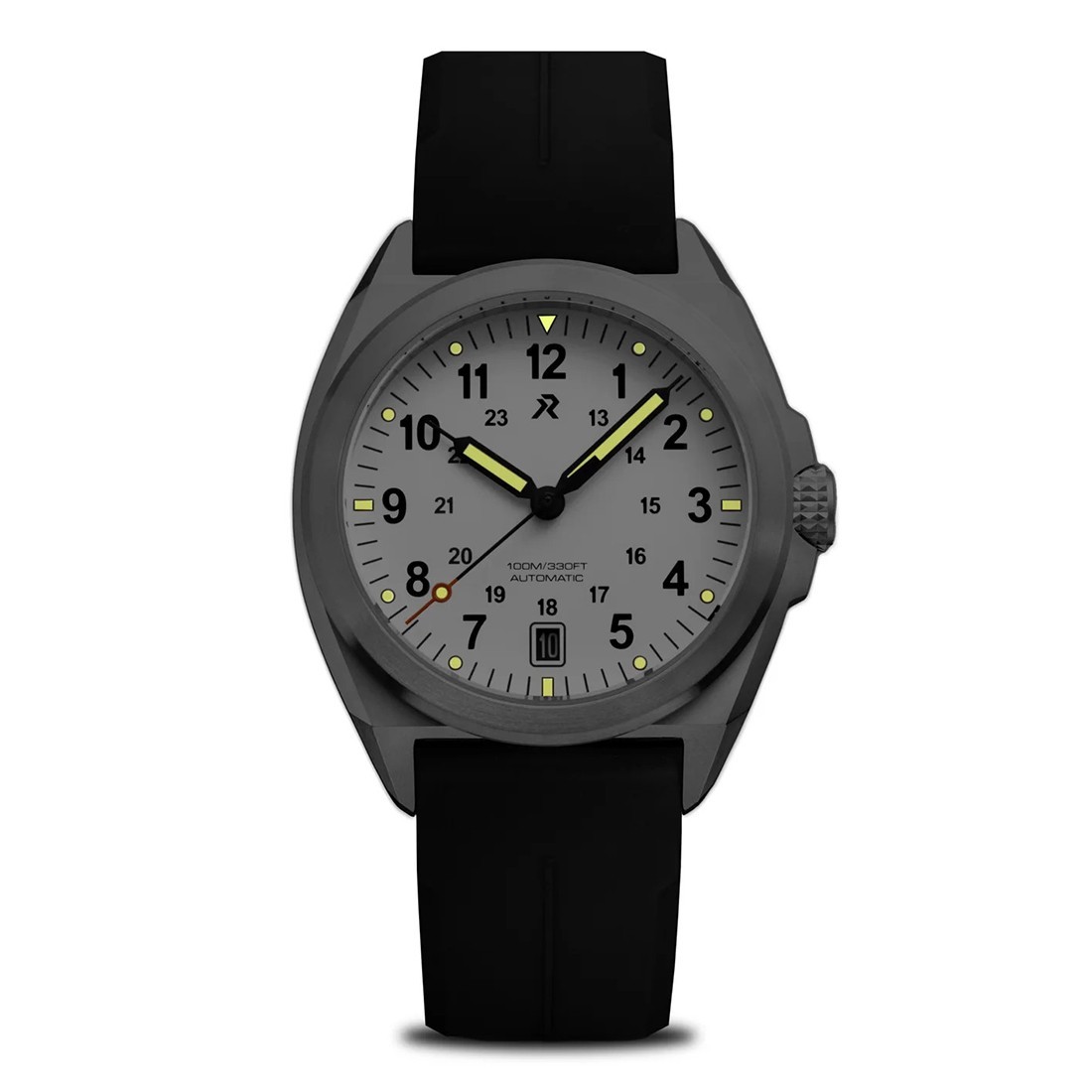 RZE VALOUR 38 Automatic Titanium Black Date White Rubber Men’s Watch