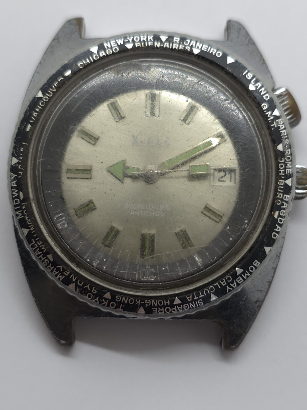 Vintage Skin Diver Kiple World time Cal. FE 140-1 Two Crowns Good Balance Spring