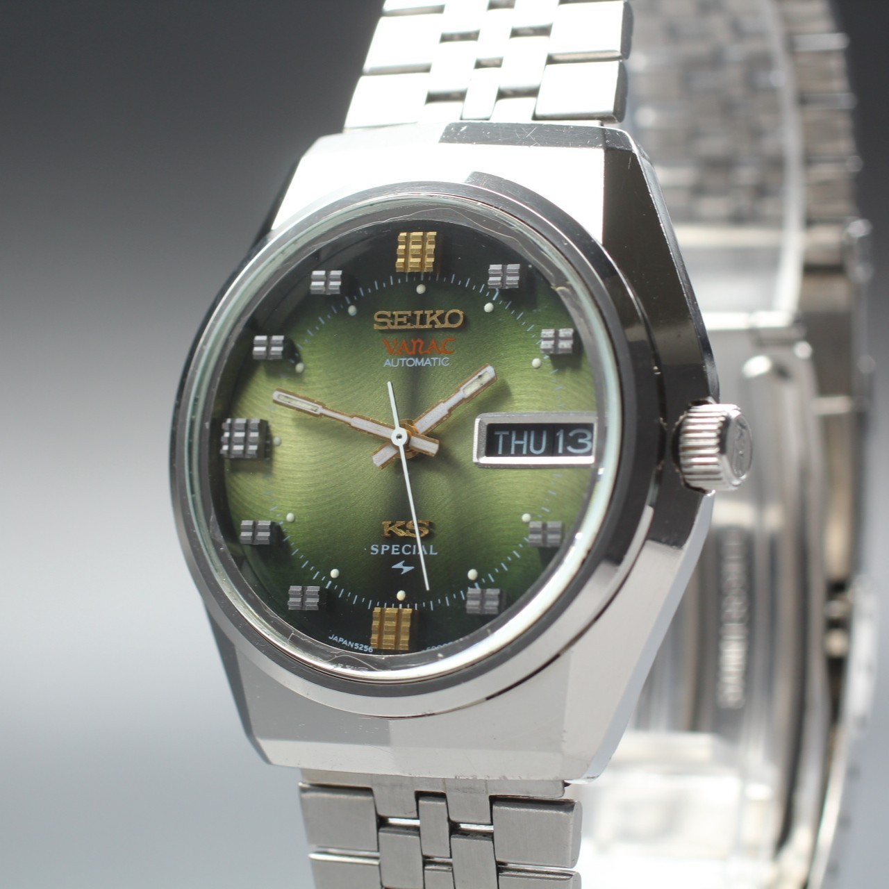 Read [N Mint] Vintage King Seiko Vanac Special 5256-6000 Green Men AT Watch #23