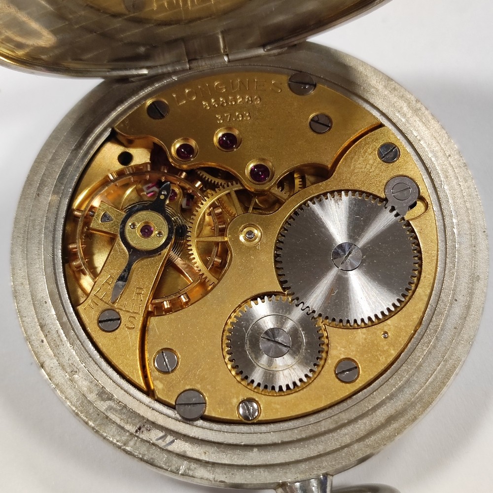 Longines White Dial Double Time Steel Pocket Watch