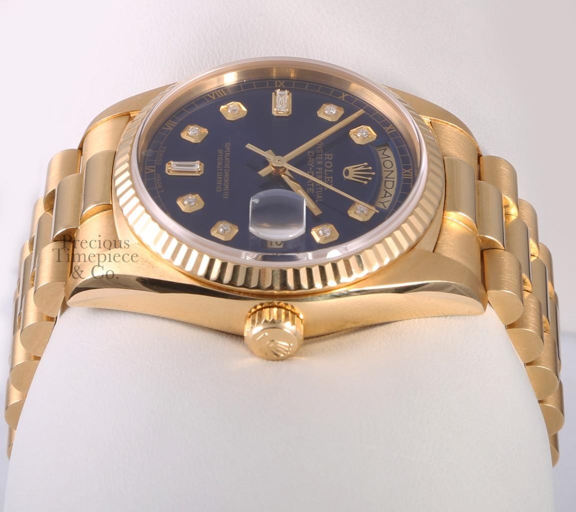 Rolex Day-Date 36mm 18038 President 18K Yellow Gold Fluted, Blue Diamond Dial