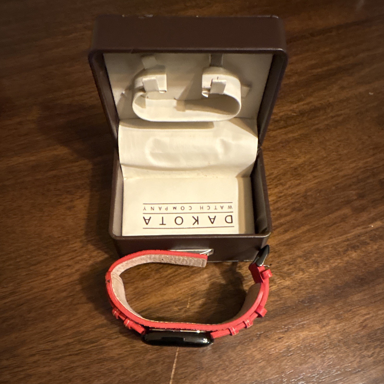Dakota Women’s Quartz Analog Watch Red Dial Black Rectangle Case Leather w/ Box