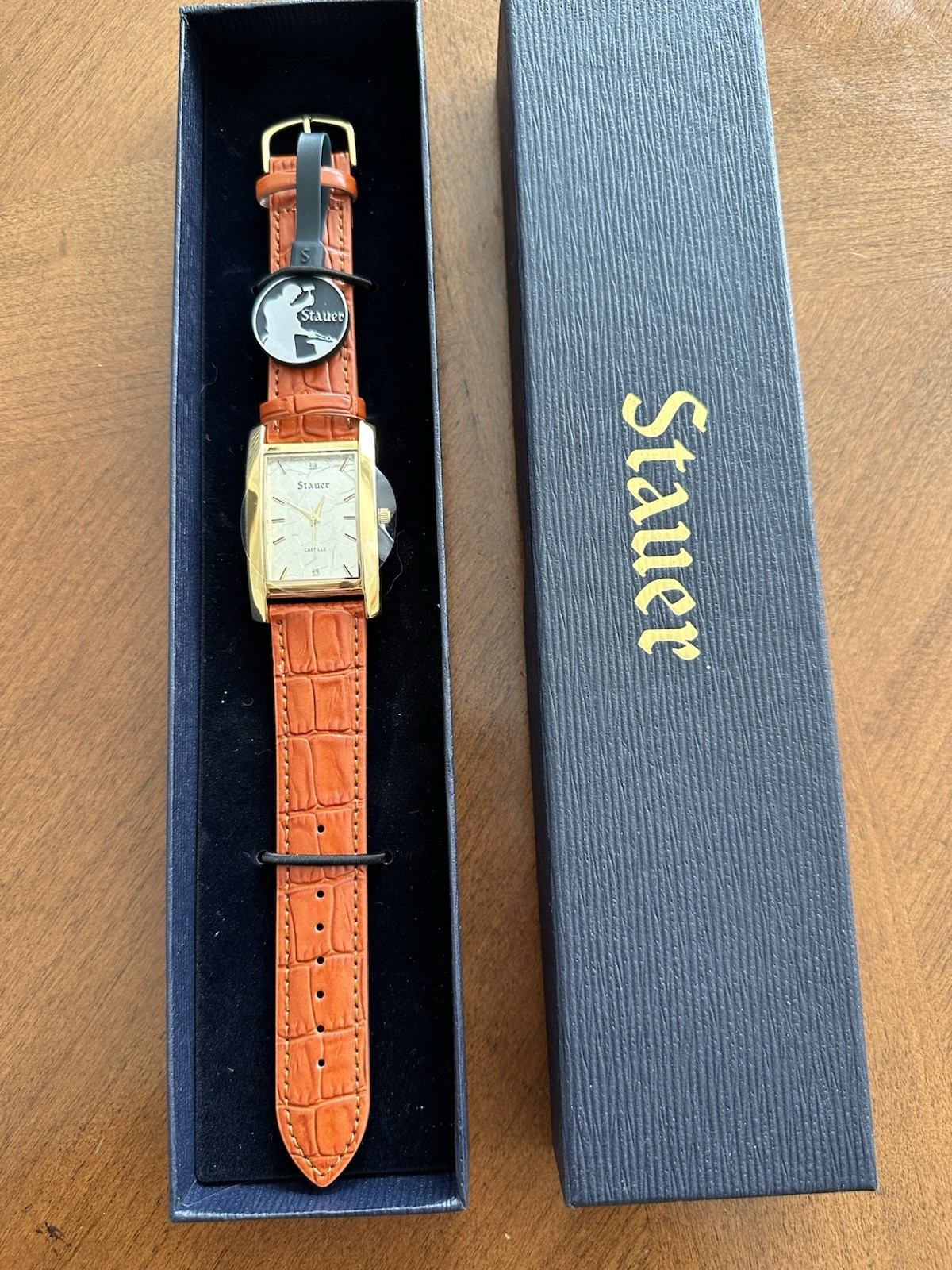 Stauer Castille Gold-Tone Rectangle Watch Brown Leather Band 26695 – New in Box