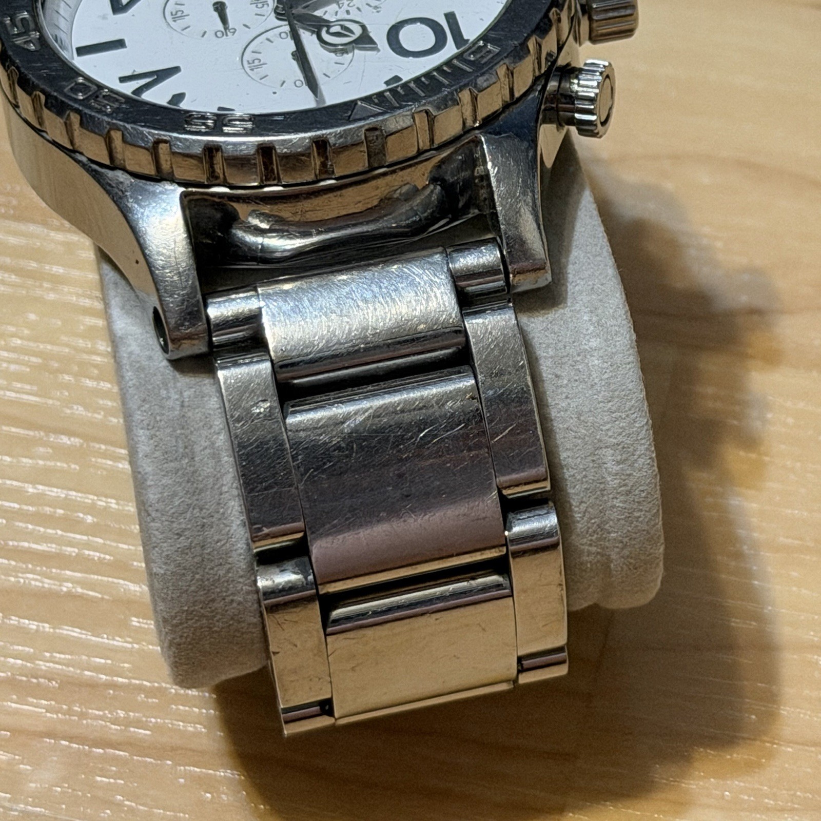 Nixon The 51-30 Chrono Simplify High Polish Silver Chronograph Watch RUNS *READ*