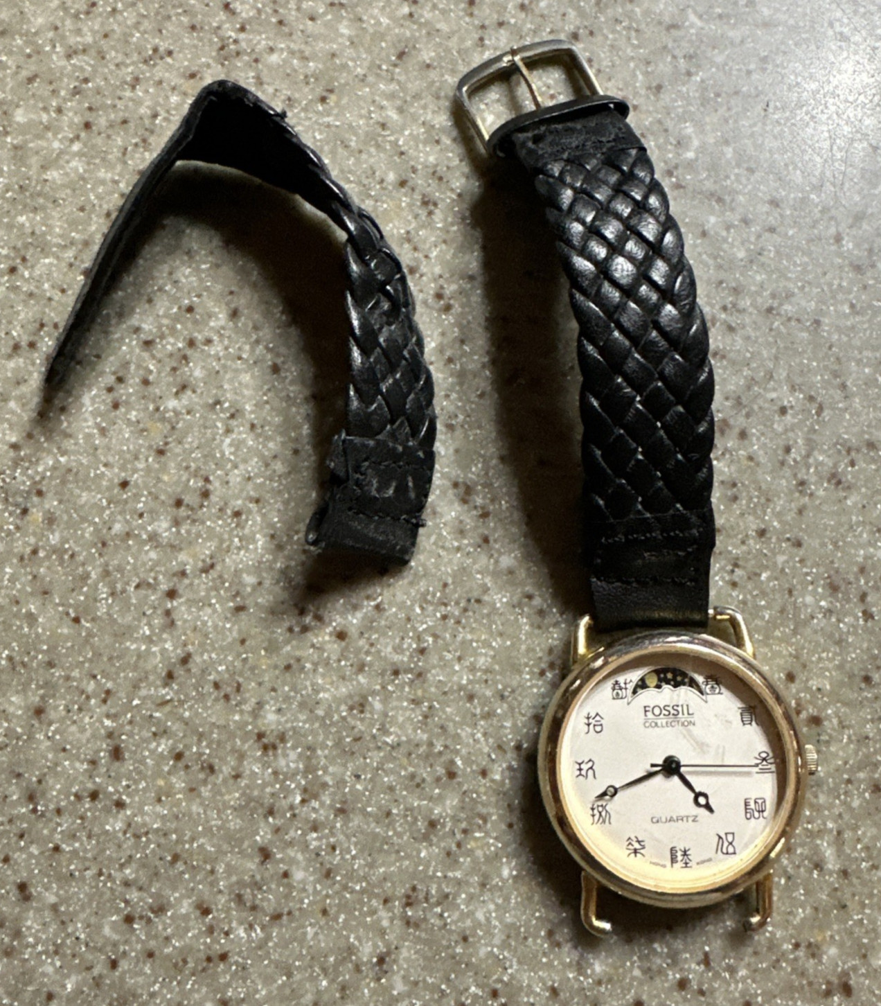 Fossil Collection Wrist Watch 1990s, with Chinese Numerals and Moon Phase Motif