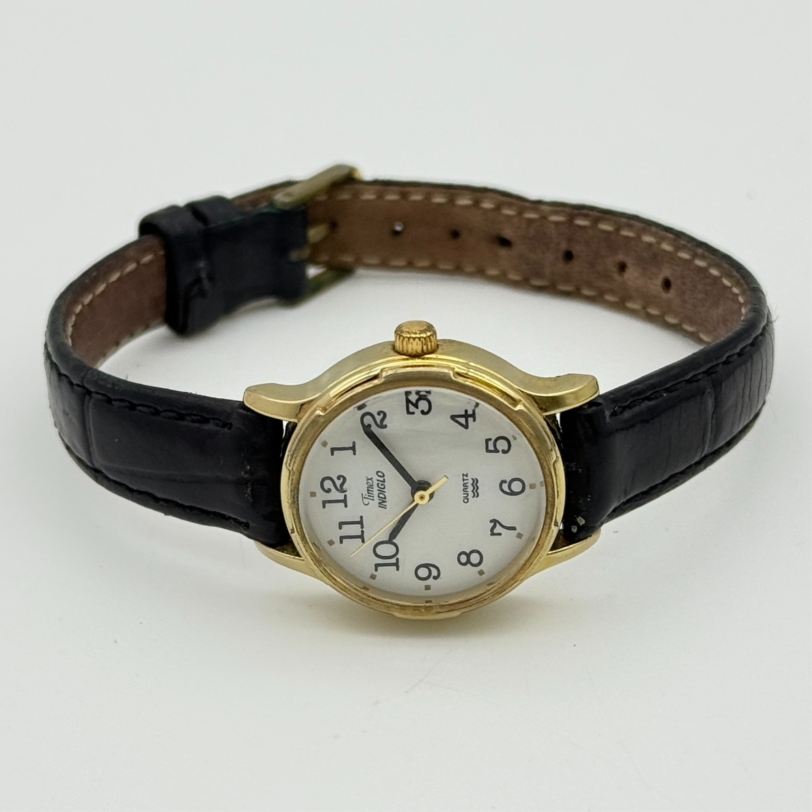 Women’s Vintage 1999 TIMEX Gold Tone Easy Reader 25mm Watch, Black Leather, Runs