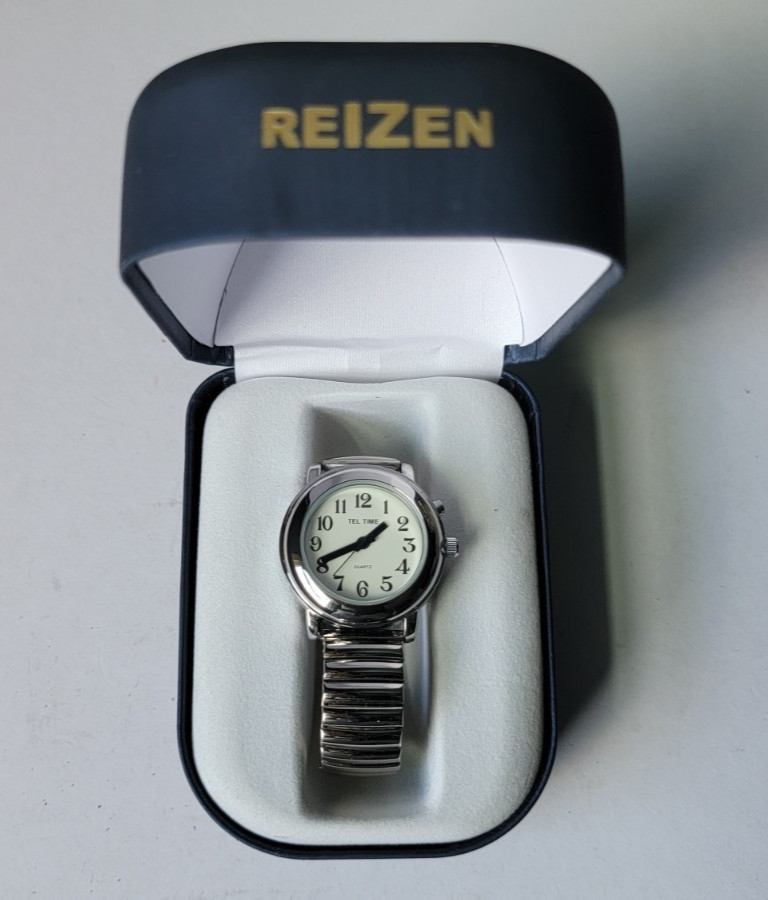 Reizen Tel Time Unisex Adult Talking Wrist Watch M9908 Silver Stretch Band
