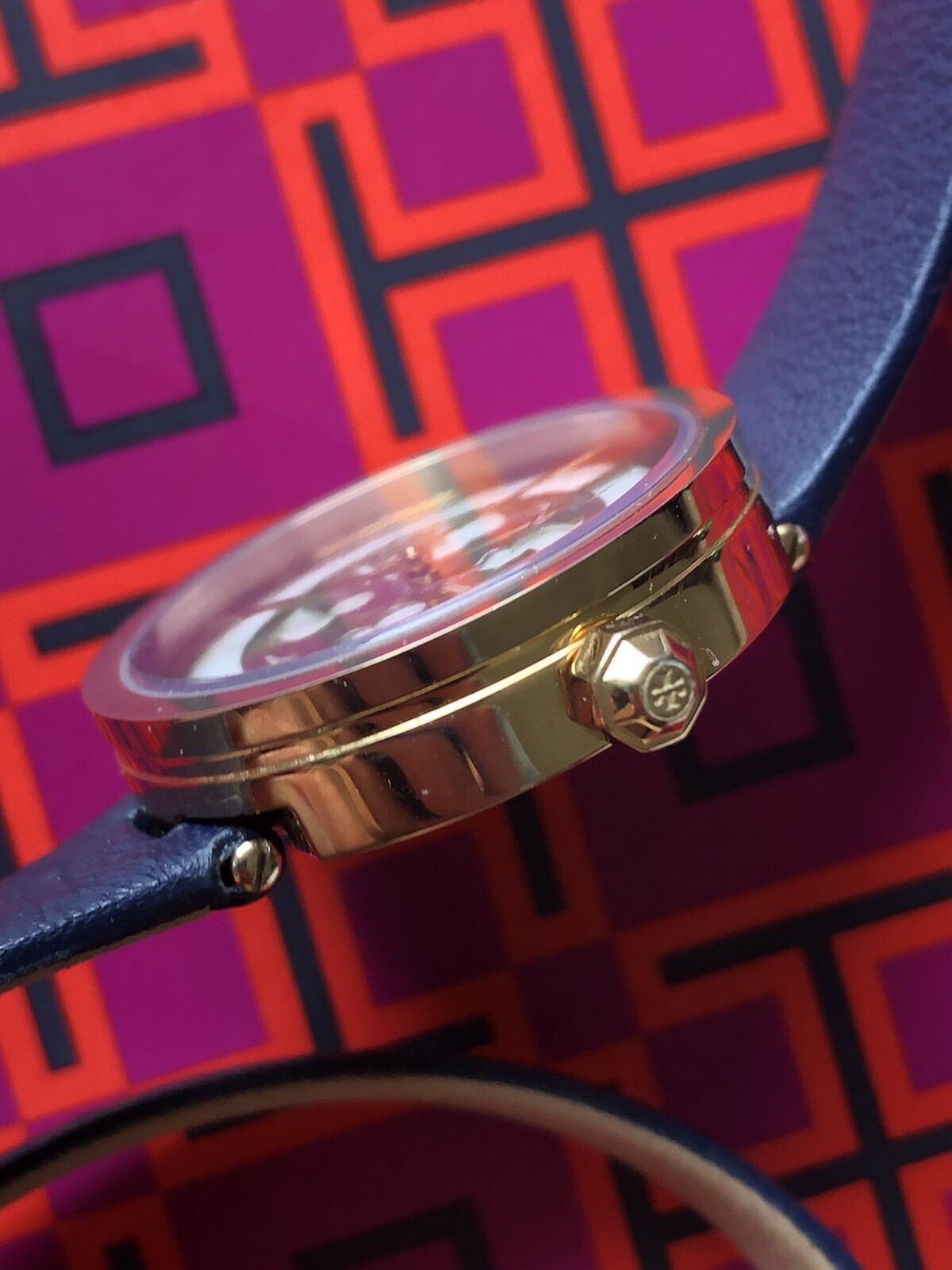 Tory Burch Reva Gold/Navy Double Wrap Leather Strap Watch TBW4032 Retail $225