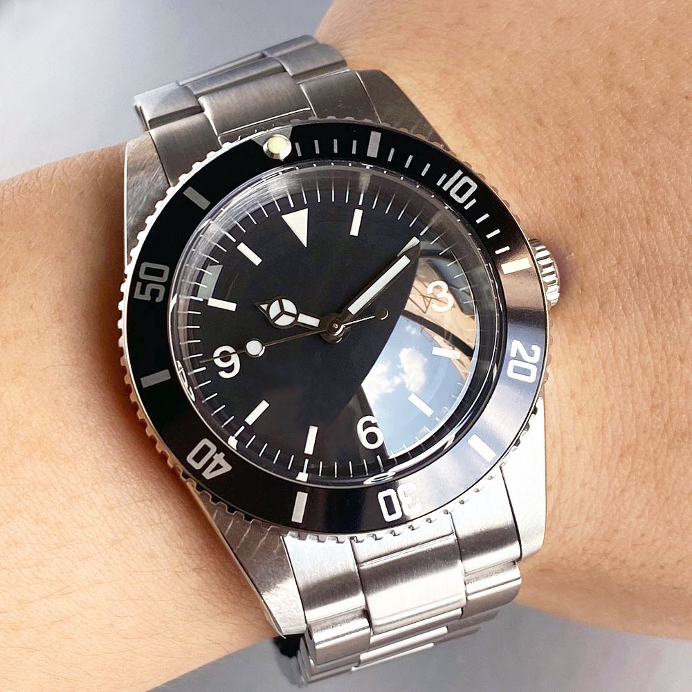 38mm Retro Black Sapphire 20ATM NH35 PT5000 Men Automatic Dive Watch Bracelet