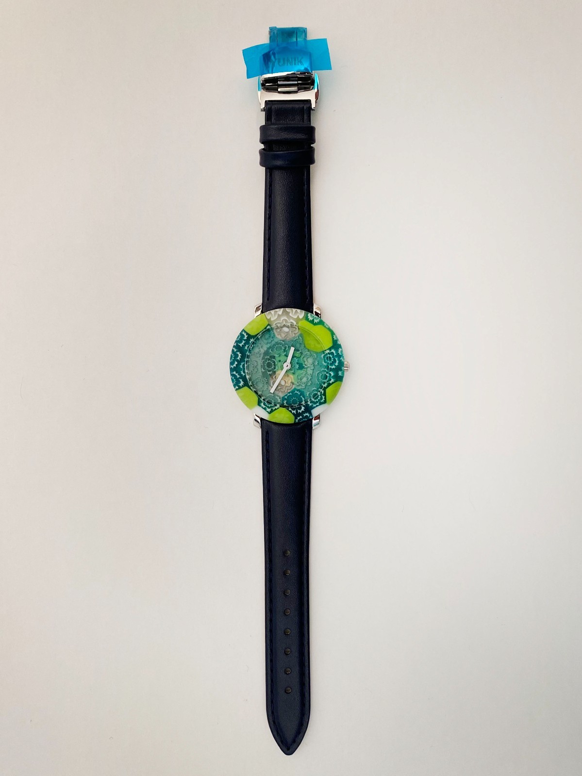 Yunik Handcrafted Murano glass 36mm watch genuine leather strap w/ safety buckle