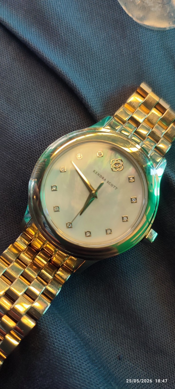 KENDRA SCOTT Women’s Gold Mother of Pearl Dial and Rhinestone Elegant Luxury Watch
