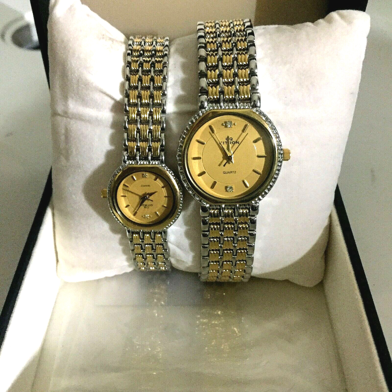 Vintage Japan CQ CITRON Watches Men & Women Quartz Gold & Silver With Box