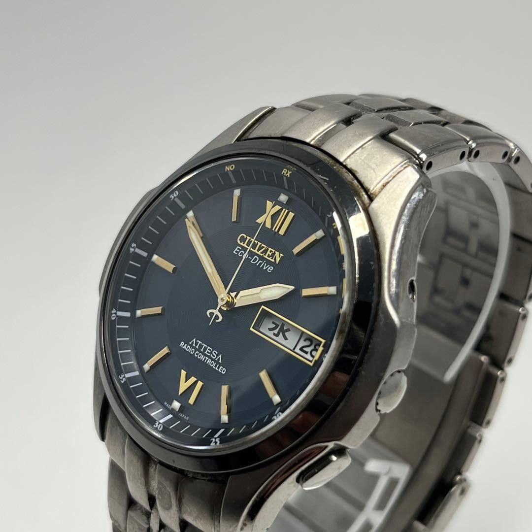 Citizen Attesa H100-T011357 Eco-Drive Radio Day Date White Dial Titanium Watch