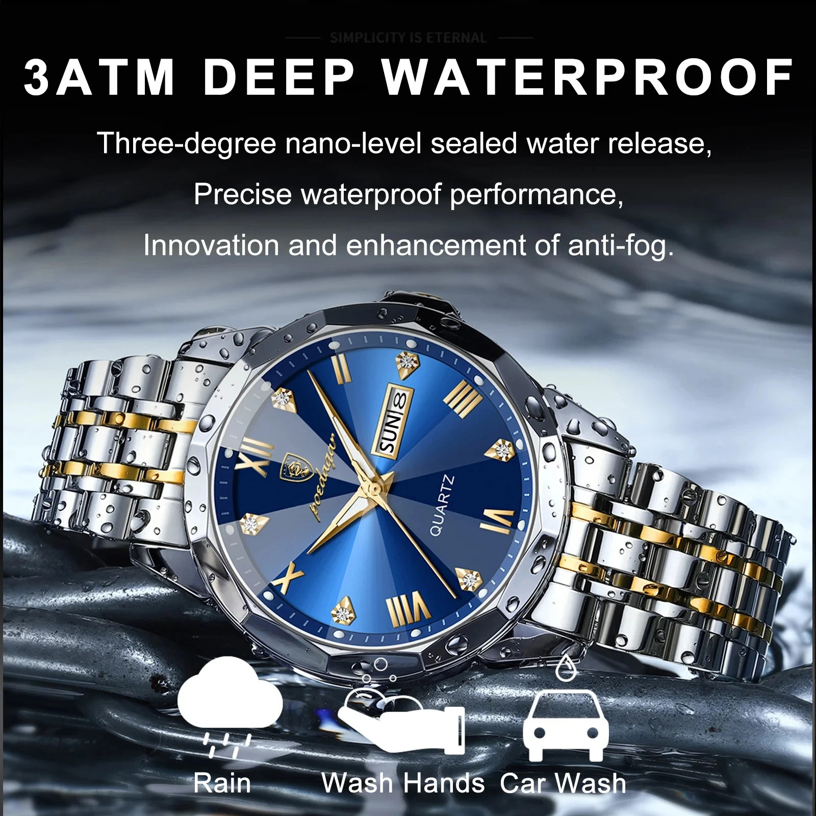 POEDAGAR 810 Men’s Luxury Quartz Watch Waterproof Luminous Date Week Sport