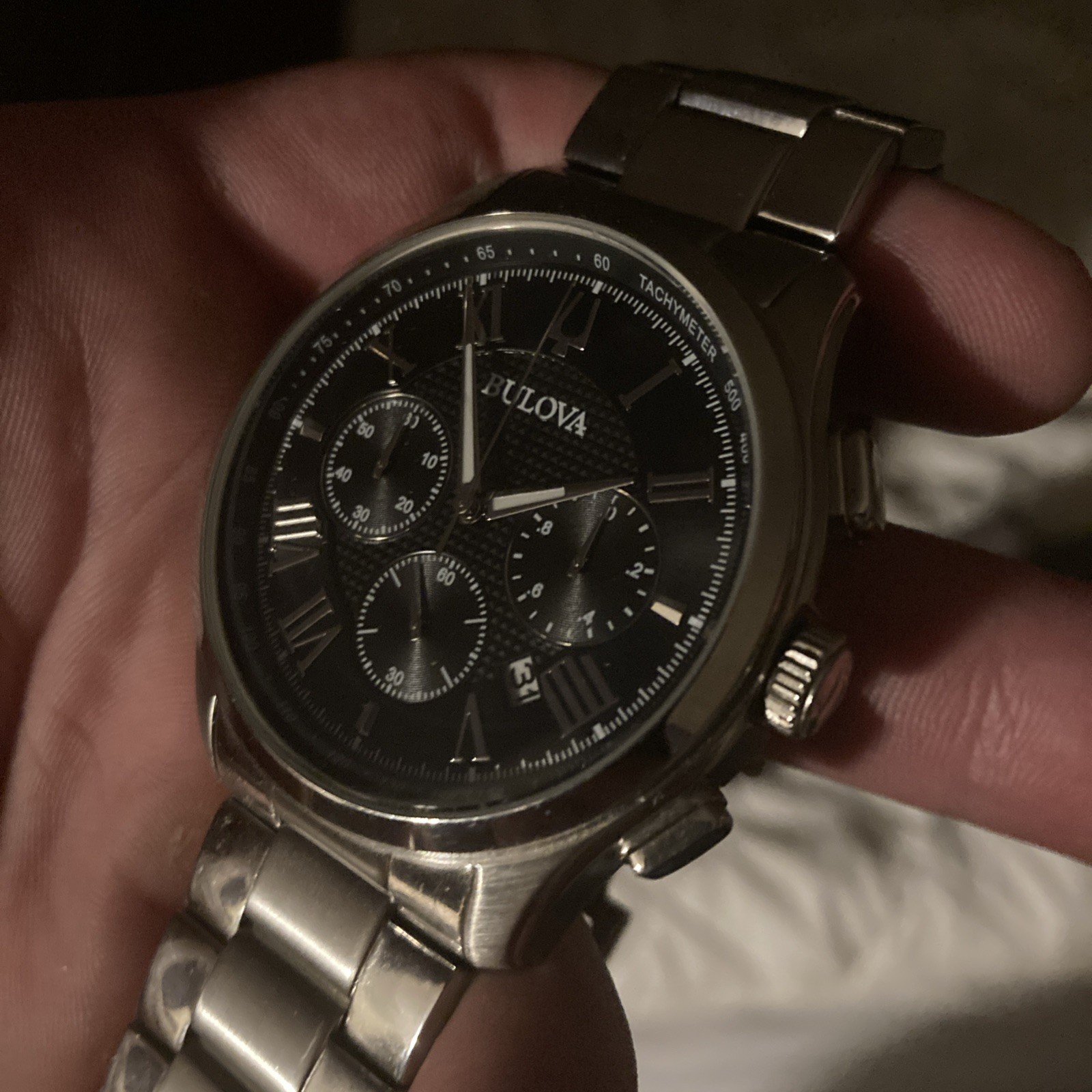 Bulova Classic Wilton Men’s Black Dial 96B288 Quartz Chronograph Watch 46.5mm