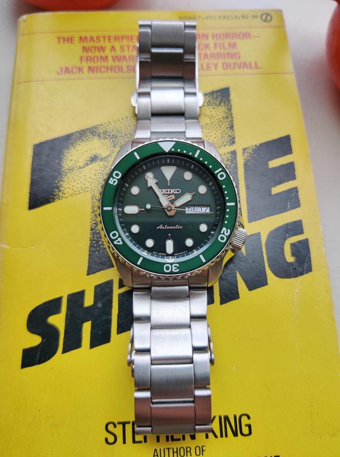 Seiko 5 Sports Automatic Green Dial/Bezel SS Bracelet Day/Date 42mm 100m