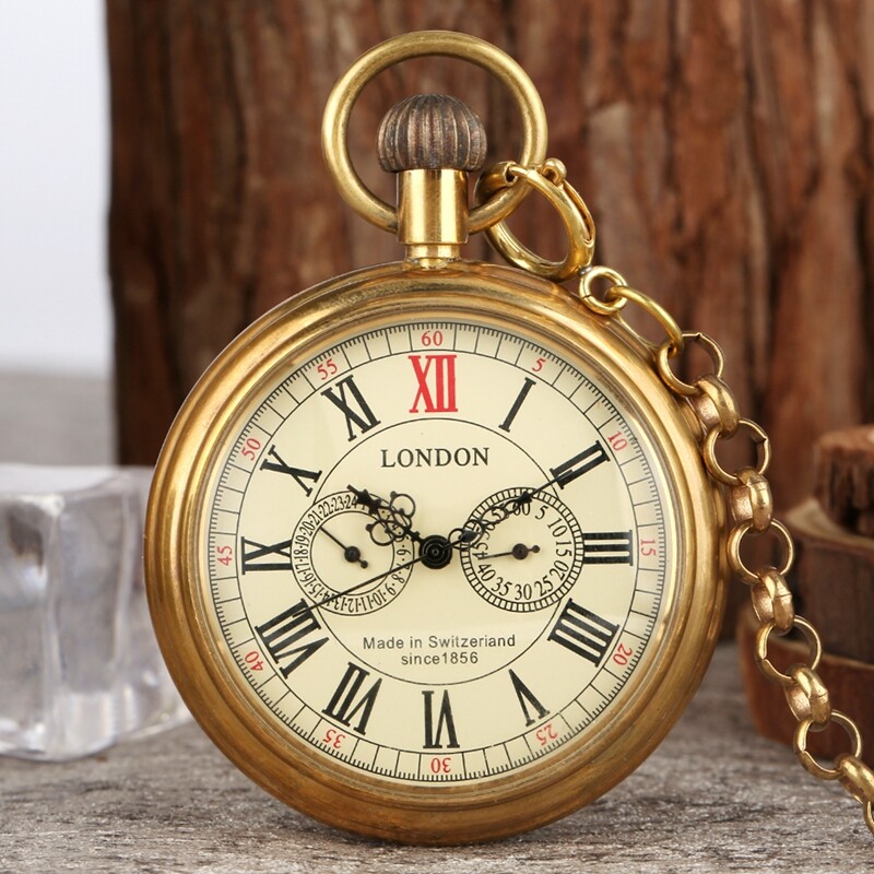 Antique Style Copper London 1856’s 5 Hands Mechanical Pocket Watch Hand Winding