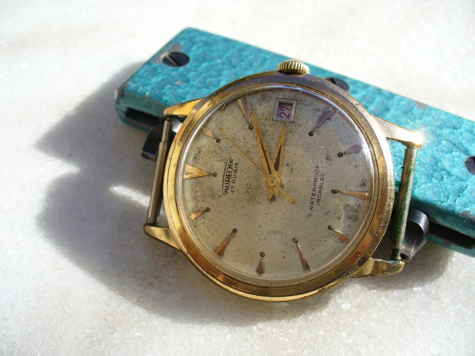 AUREOLE Waterproof Incabloc 34.5mm Red Date Screw Bottom Watch Works